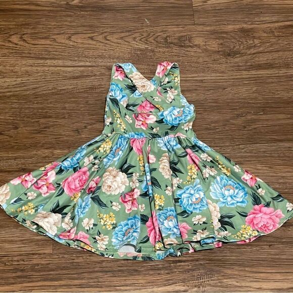 Love & Sprinkles Sleeveless Floral Twirl Dress Green Pink Blue Cream Size 2T - Picture 11 of 11